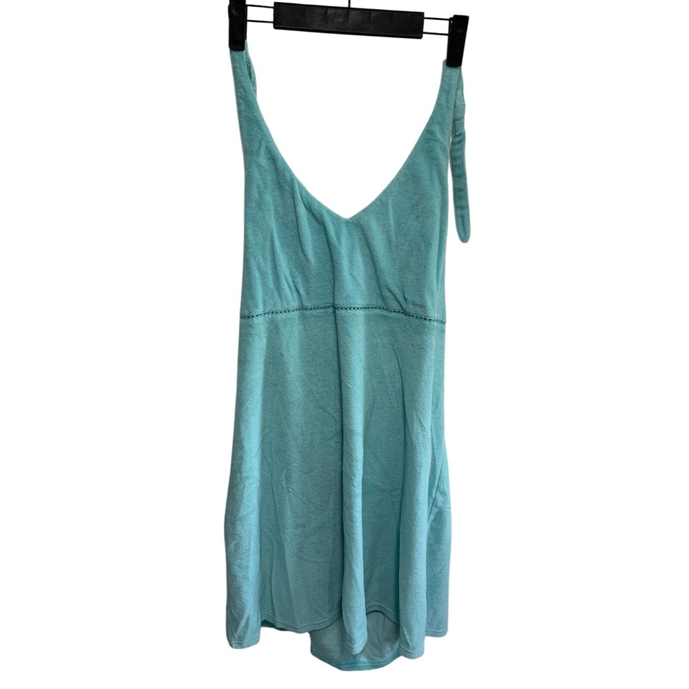 Erika Taylor Intimates Turquoise Terry Cloth Halter Dress Tie Back Size XL